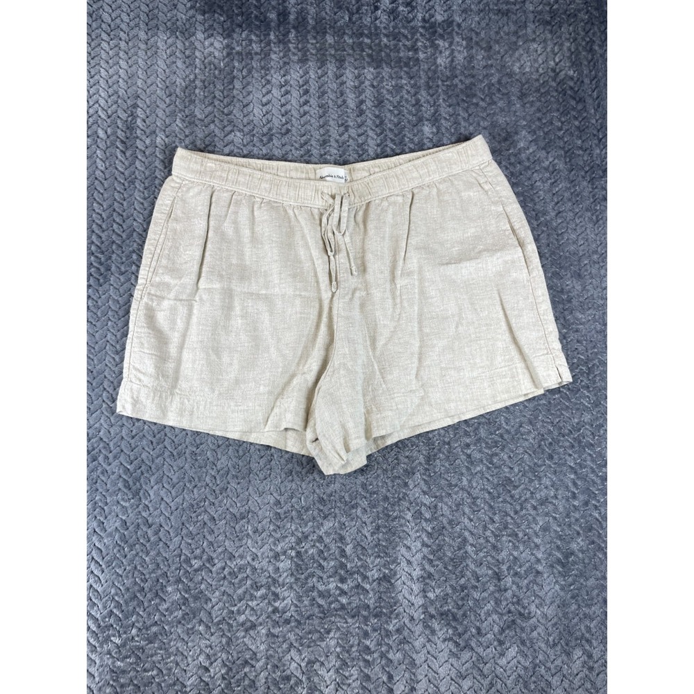 Abercrombie Fitch Shorts Womens 32 Beige Linen Drawstring Waist High Rise Summer
